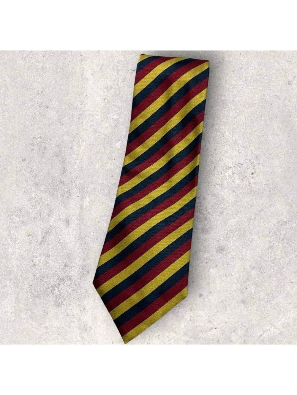 FUMAGALLI Silk Tie ITALY XL Navy Red Gold Striped W:4.5" EUC